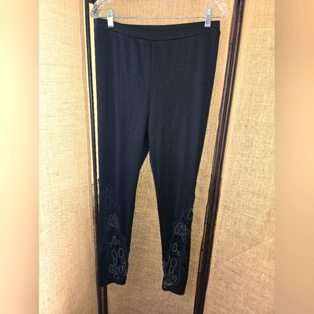 NWOT Women's Venus Lace Rhinestone Cut Out Black Embellished Women's Pants Sz L